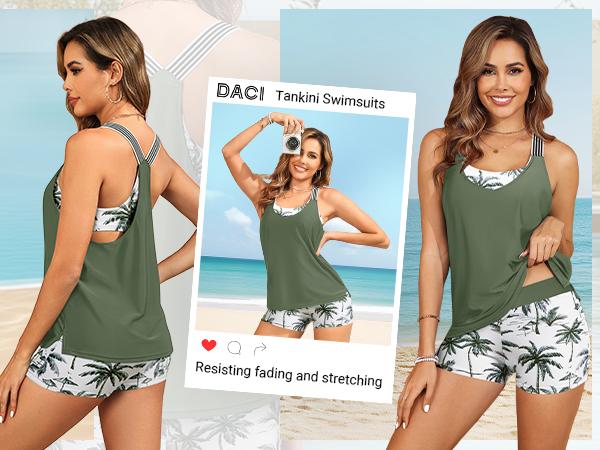 Daci Tankini Swimsuits for Women-2026 Bathing Suits Two Piece Swimwear with Shorts for Tummy Control