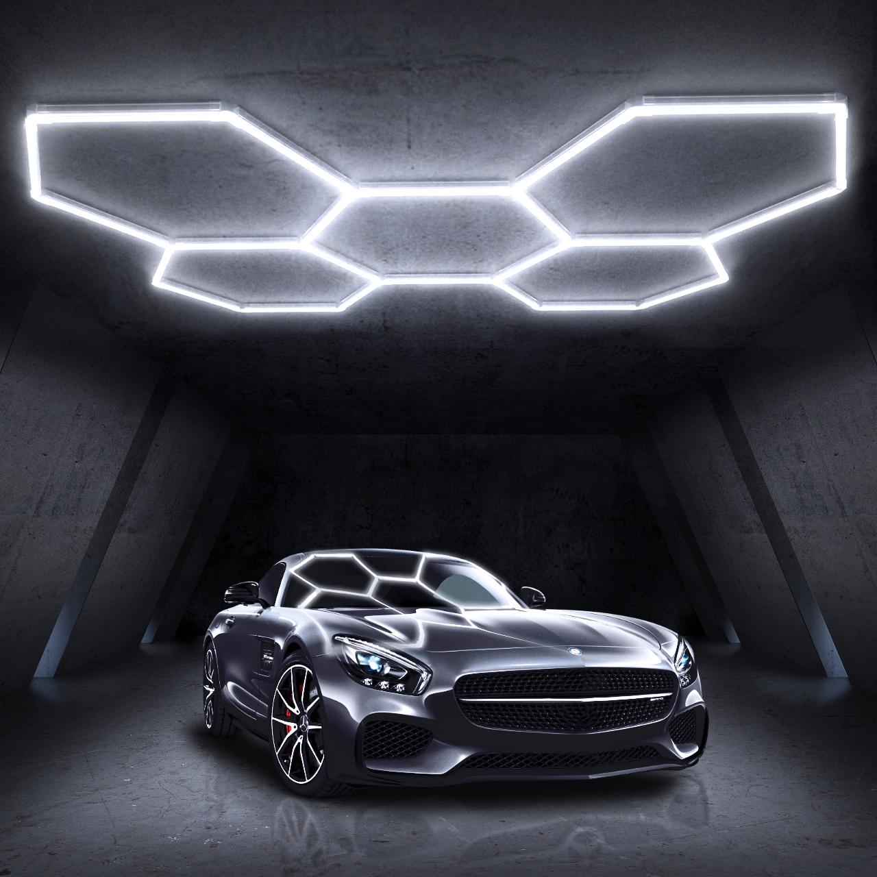 HYPERLITE offers Hexagon Garage Lights, a hexagon led lights Ceiling system designed for Grid Systems. Cool White light, ideal for Car Detailing Garages, Workshops, Basements, Barbershops，Adjustable Lighting Options，SpringGlowUp