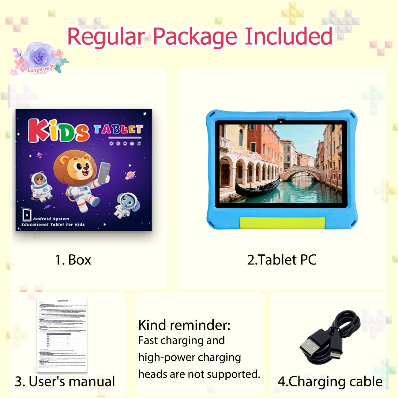 10.1-inch, Smart Android Tablet, Android eight core processor, installed educational software with parental control, time management, suitable for family use, Christmas and Halloween gifts, gifts for boys and girls, no adapter