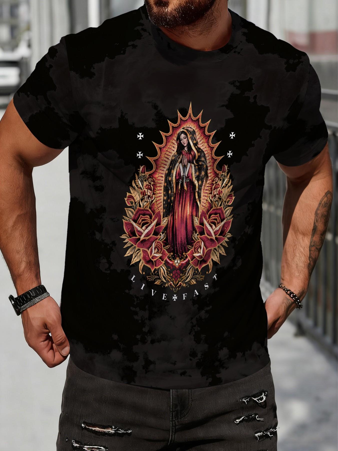 Men's Casual Short Sleeve T-Shirt, Oversize H-Type, All over Print, Pure Cotton, Breathable, Multi-Color, Four Seasons Wear