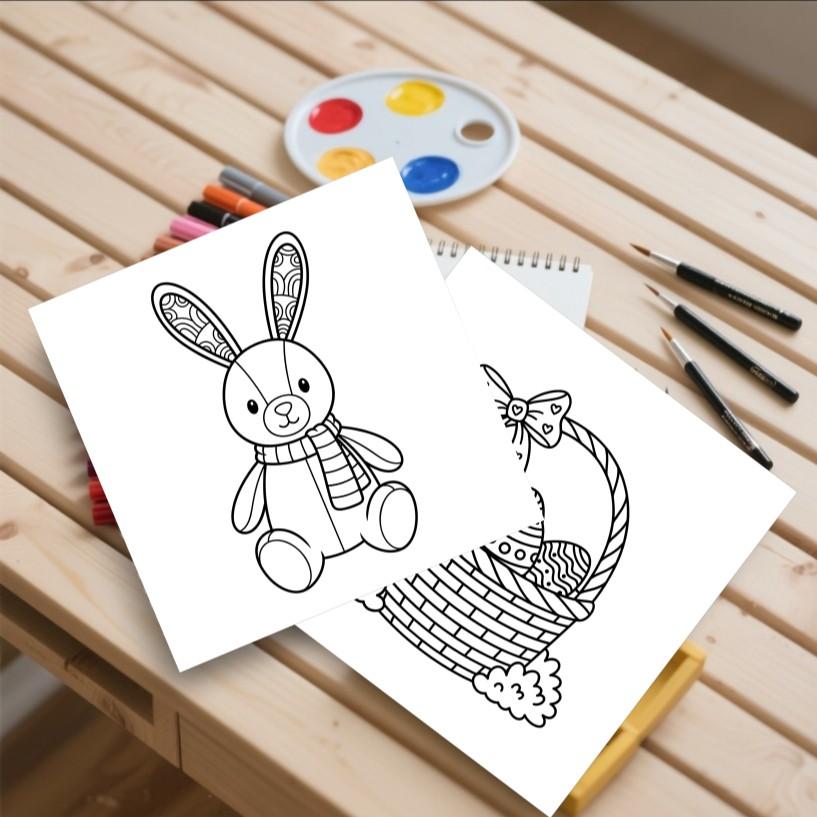 Happy Easter Coloring Book Theme, Cute Coloring Book, 24 Bold Stress-Relief Designs, 7.9in X 7.9in Perfect Size, Thick Paper, Gift for Adults Kids Teens