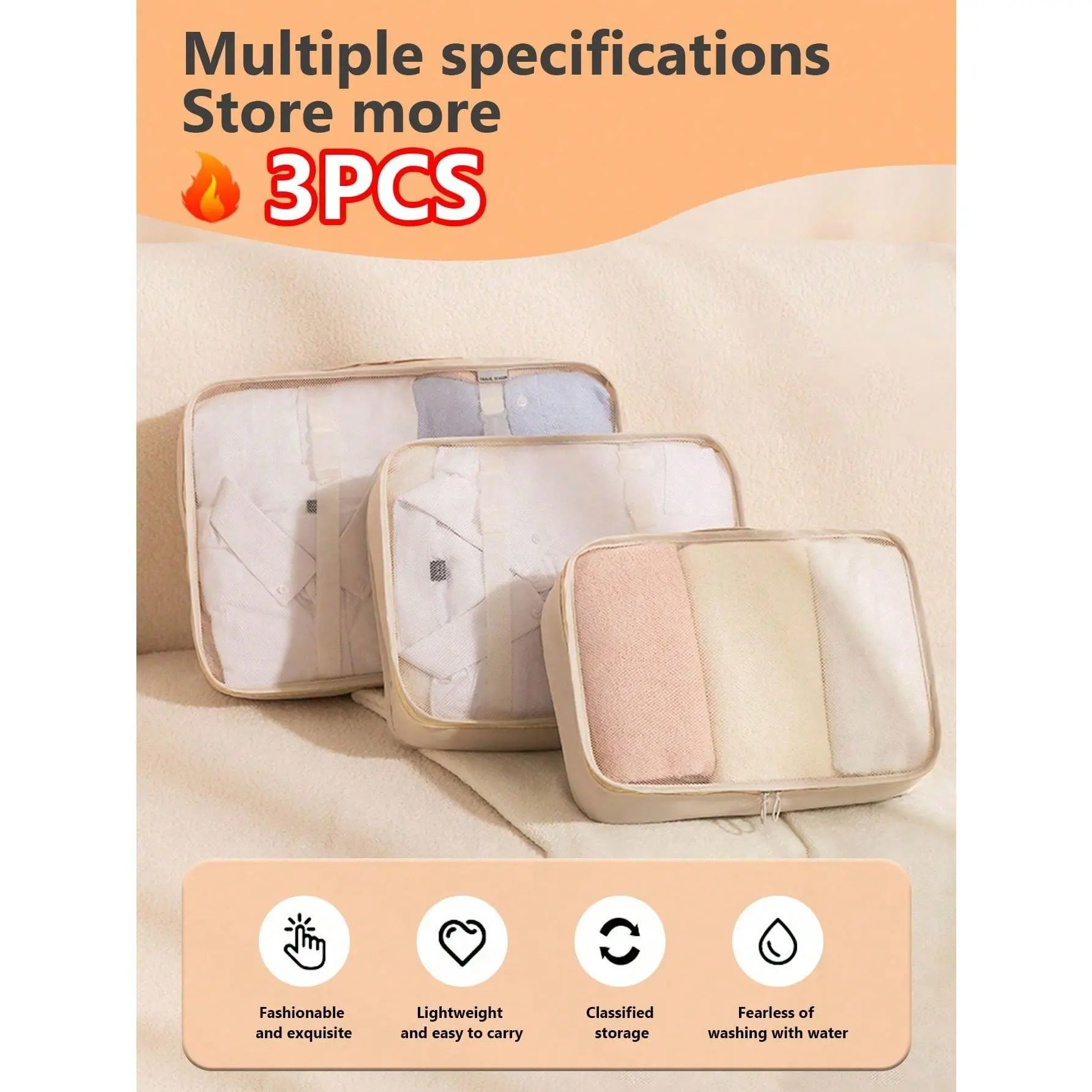 3pcs/Set Packing Cubes, Packing Cubes, Foldable Luggage Packing Organizers, Luggage Organizer Bags Set For Travel Accessories Clothes Storage Bag smell proof laundry hamper portable Compact Insulin Cooler Case lightweight work supply easy carry