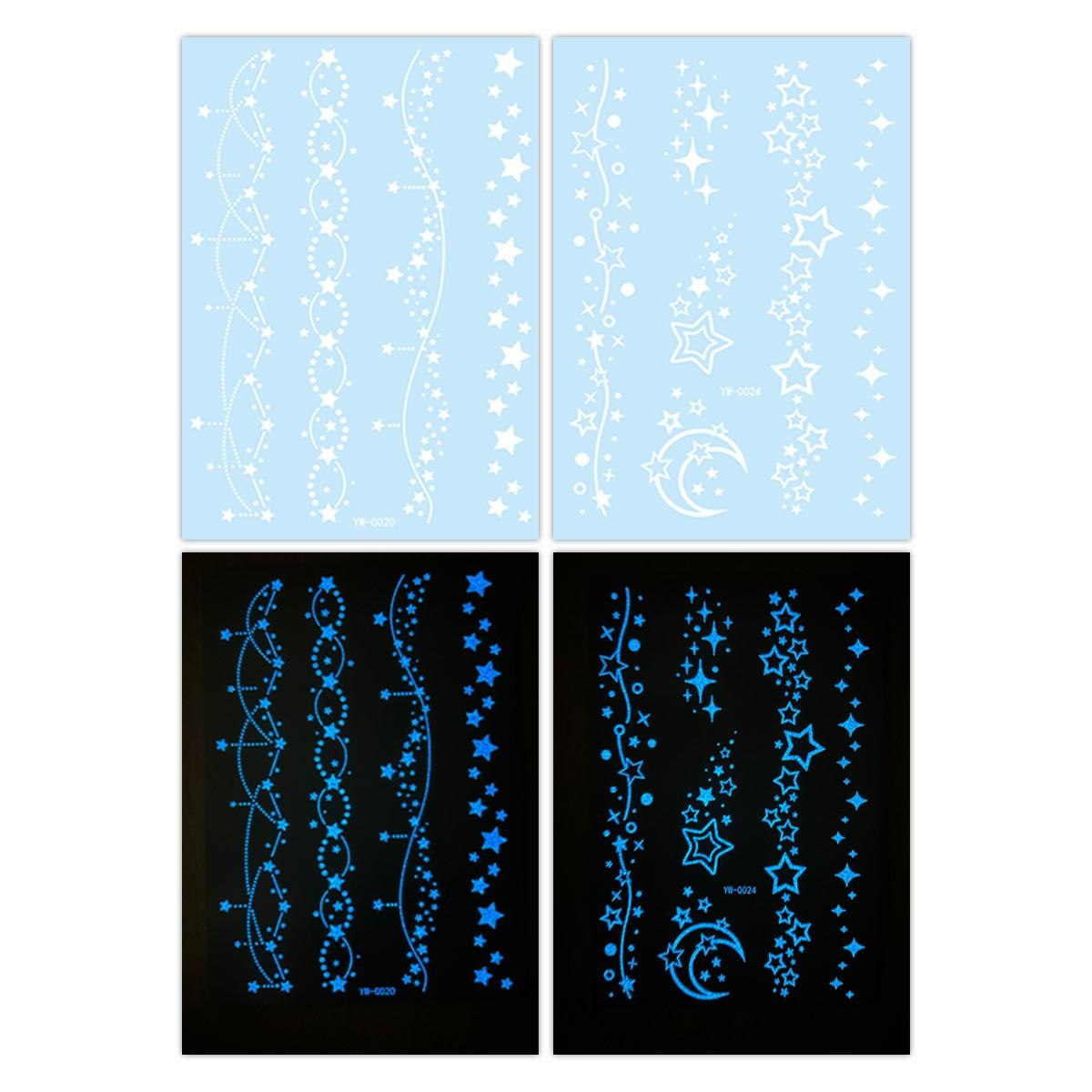 2 Sheets Glow in the Dark Star & Moon Temporary Tattoos, Easy to Apply, Ideal for Vacations, Parties, Daily Wear, Atmospheric Exotic Looks