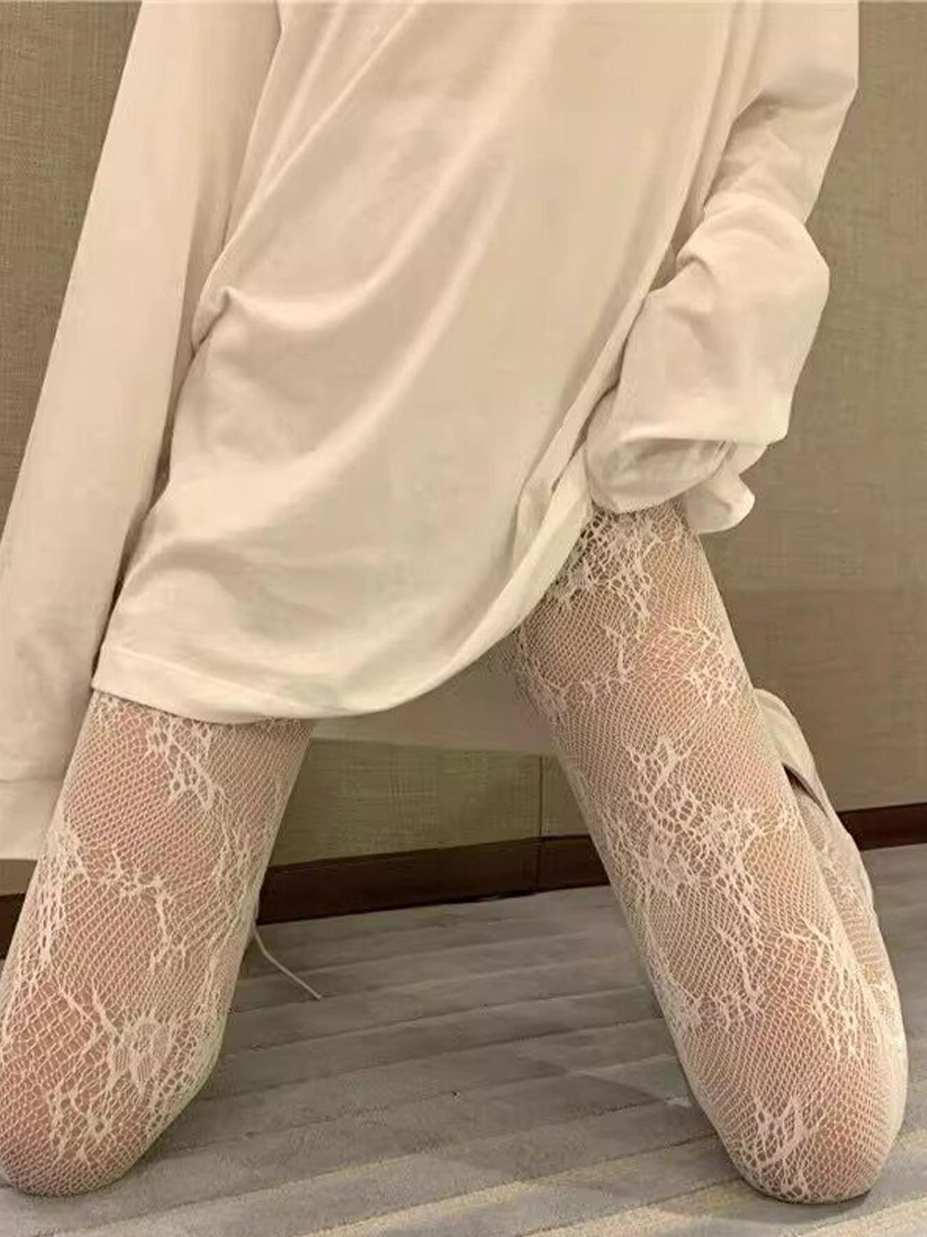 Lace Vine Fishnet Pantyhose, Vintage Sheer Stocking, Y2K High Elasticity, Sweet Cool Girl Style, All Seasons Fitted Geometric Pattern