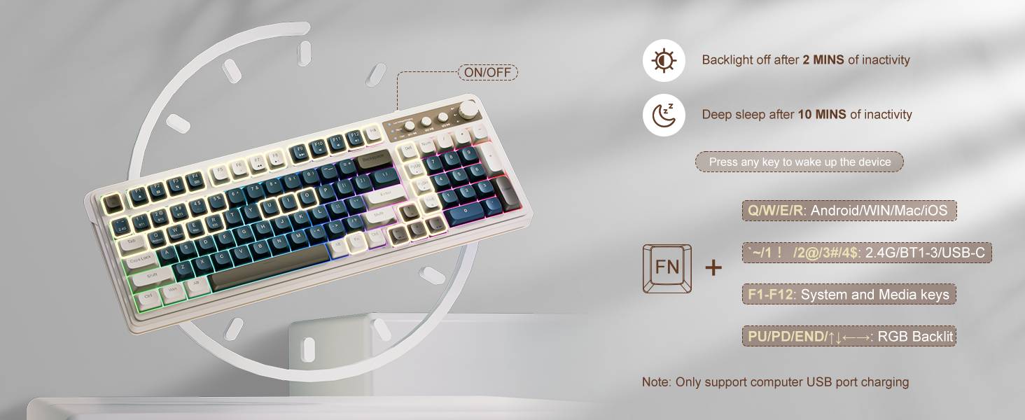 AULA S99 Key Full-Size Tri-Mode Bluetooth/2.4GHz/USB-C Gaming Keyboard, RGB Backlit, Media Knob, Mechanical Feel Compatible with PC, Mac, and Xbox S99 Keyboard Fixed Keycaps & Switches (Non-Replaceable) AULA S99 Key Full-Size Tri-Mode Bluetooth/2.4GHz/USB-C Gaming Keyboard, RGB Backlit, Media Knob, Mechanical Feel Compatible with PC, Mac, and Xbox S99 Keyboard Fixed Keycaps & Switches (Non-Replaceable)