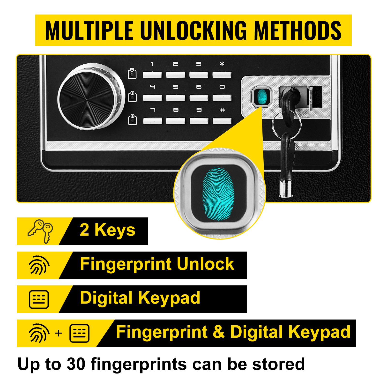 【Summerfinds】VEVOR 0.8 CU. FT Q235 Steel Safe Box, Wall Mount Multi-Lock with Fingerprint, Digital Pad, Key Lock & 2 Keys, Pre-Drilled for Cash, Jewelry, Pistols Storage in Home Office