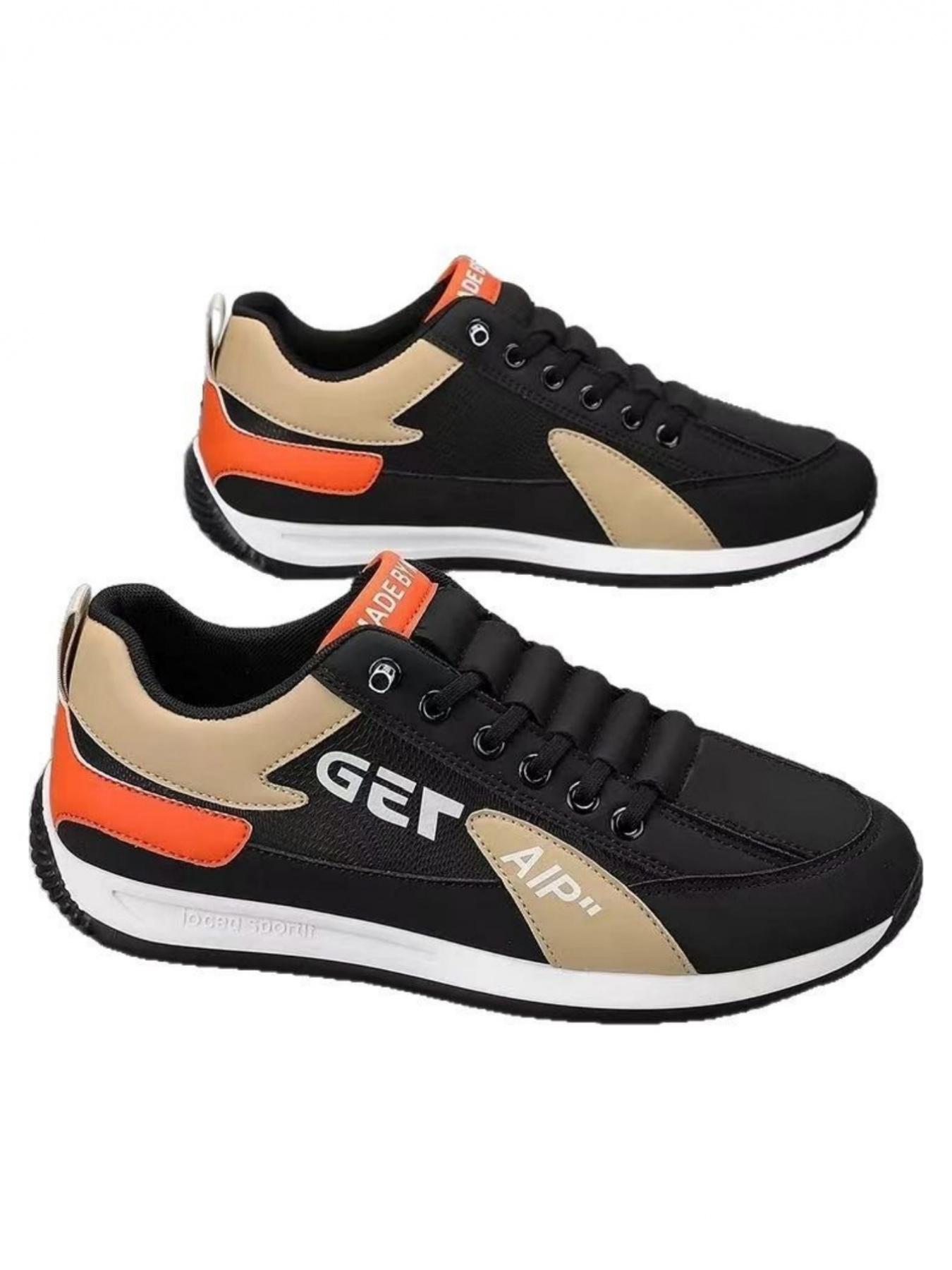 Men's casual sports shoes, simple splicing design for breathability and comfort, contrasting tongue and eye-catching letter logo for fashionable embellishment, ideal for light commuting and sports wear