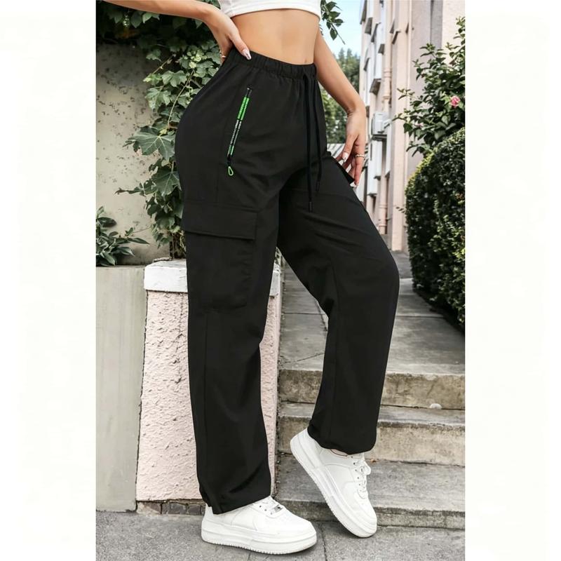 Ladies' Sports and Leisure Workwear Pants, Lightweight and Breathable, Fashionable Patch Pocket Design, Drawstring Elastic Waist Casual Outdoor Pants, Suitable for Outdoor Jogging and Daily Wear