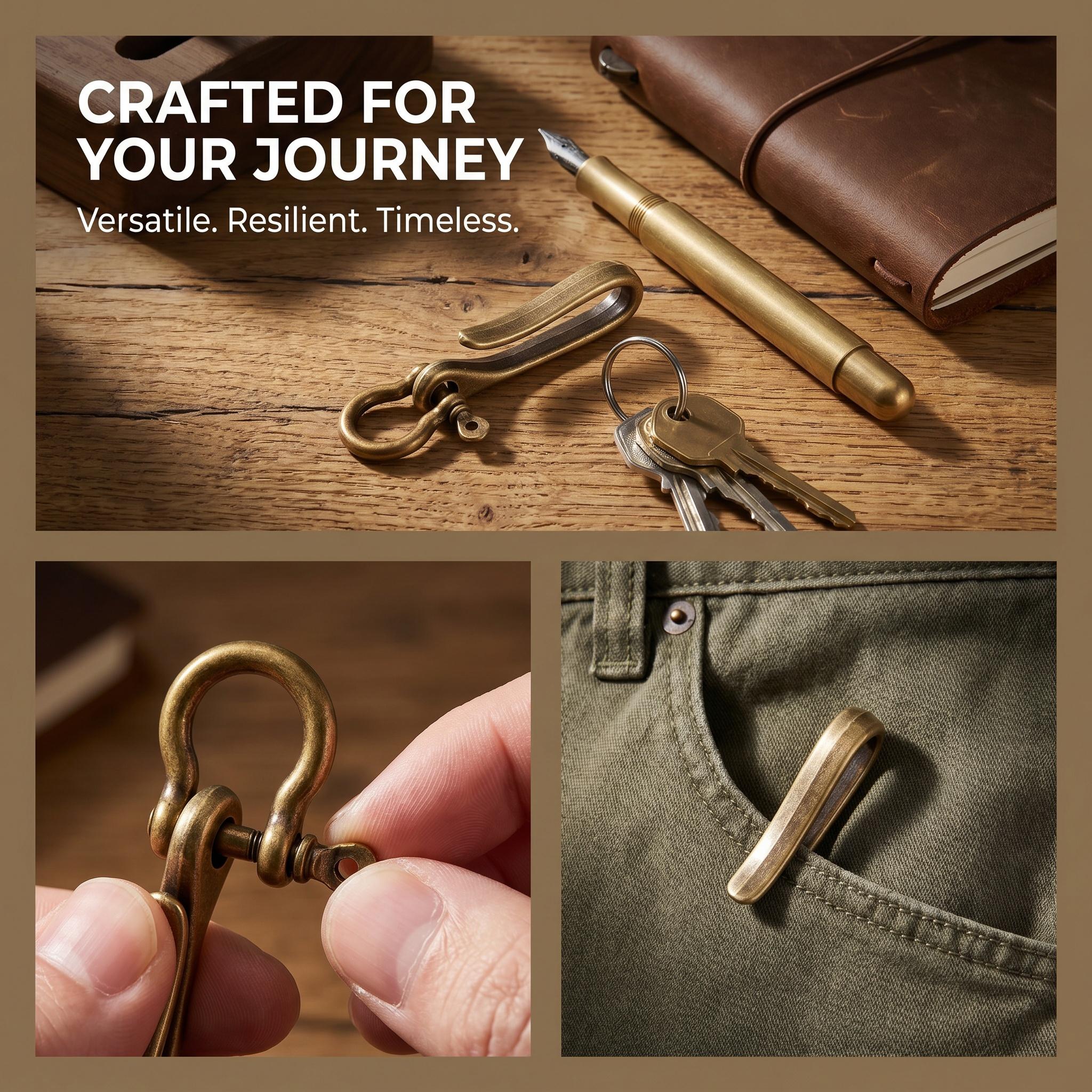 U Shaped Key Chain Clip For Belt Loop Pocket Wallet Heavy Duty Car Key Holder Antique Bronze Fish Hook Key Ring Set With Screws