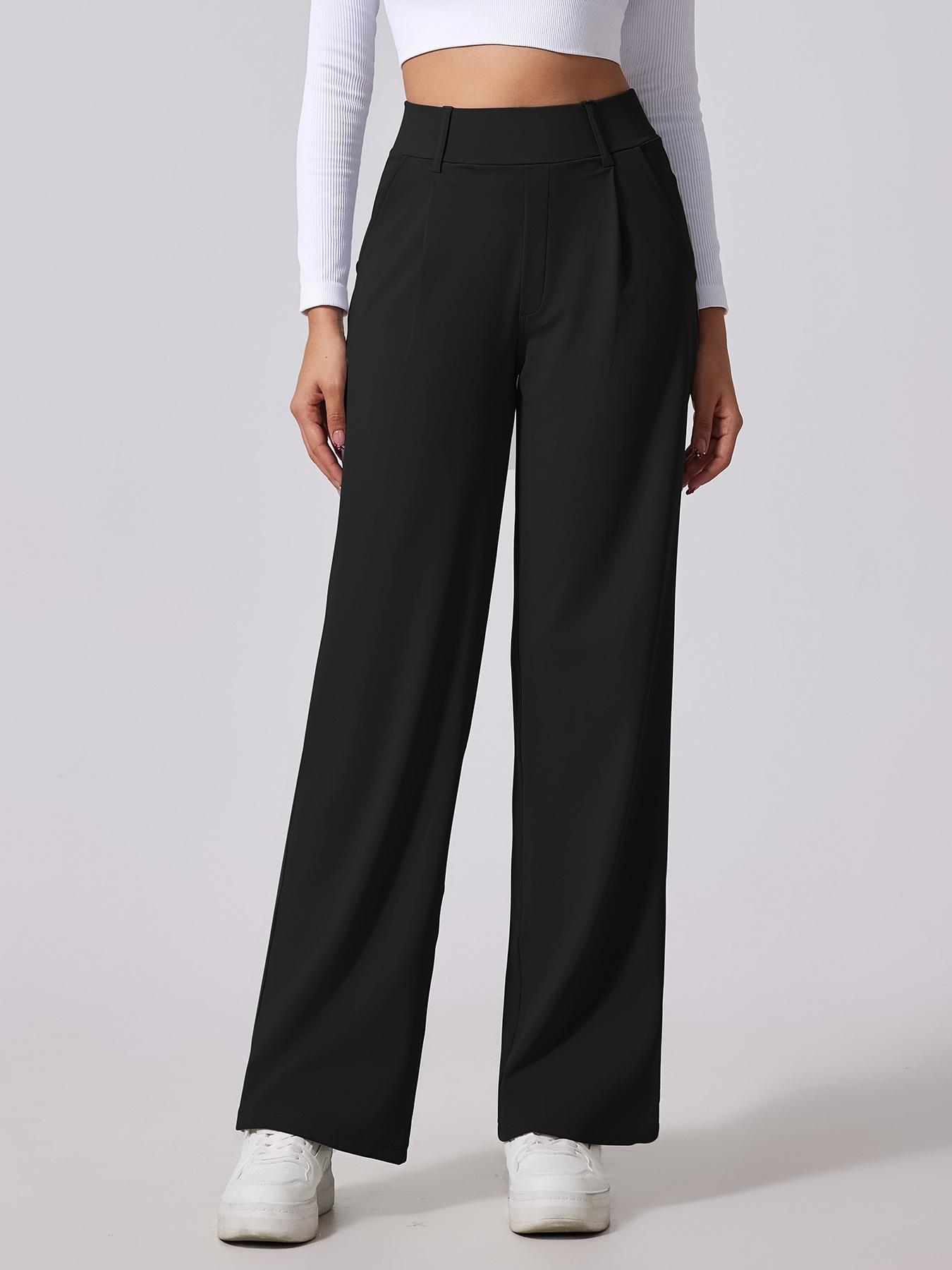 Women's Solid High Waist Trousers, Casual Comfy Trousers for Work Office Business, Ladies Bottoms for All Seasons, Casual Loose Pants