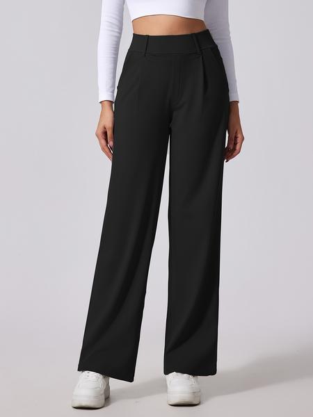 Women's Solid High Waist Trousers, Casual Comfy Trousers for Work Office Business, Ladies Bottoms for All Seasons, Casual Loose Pants