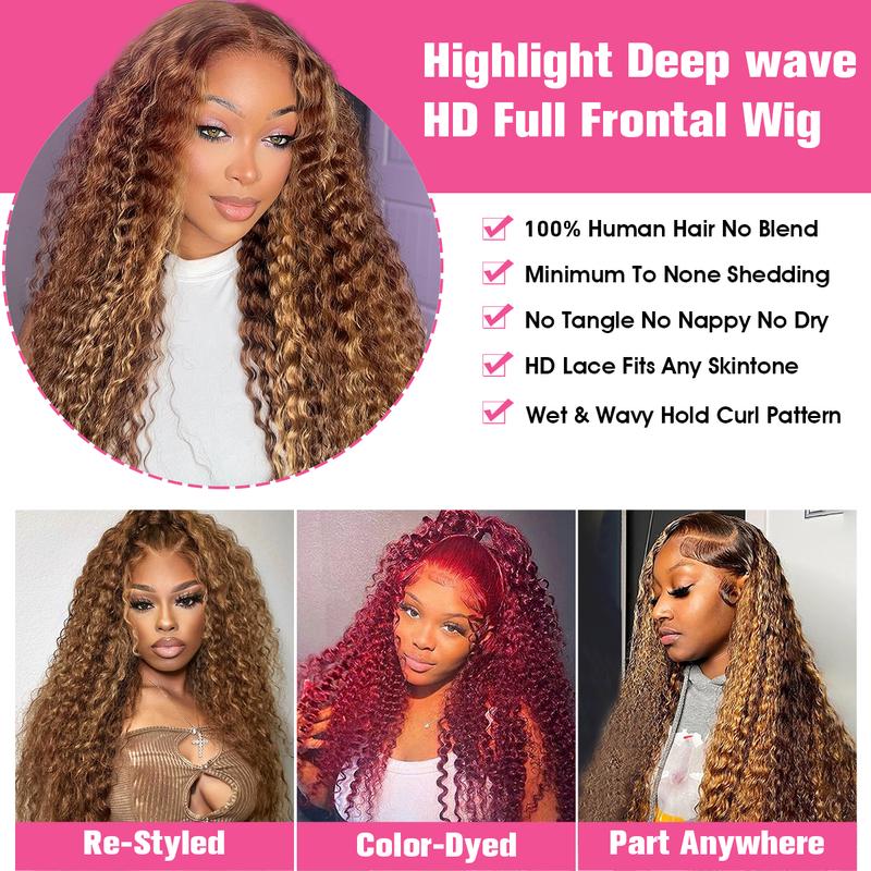 Simidola Hd Transparent Blonde Highlight Wig 13x6 Lace Frontal Wig Human Hair Deep Wave Bouncy Curl Blonde Ombre Color Water Wave Frontal Wigs For Women On Clearance