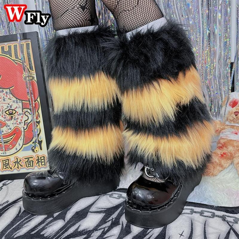 Multi-color plush stripe Leg Warmers Spicy Girls Millennium Gothic punk woman Leg Warmers y2k Harajuku