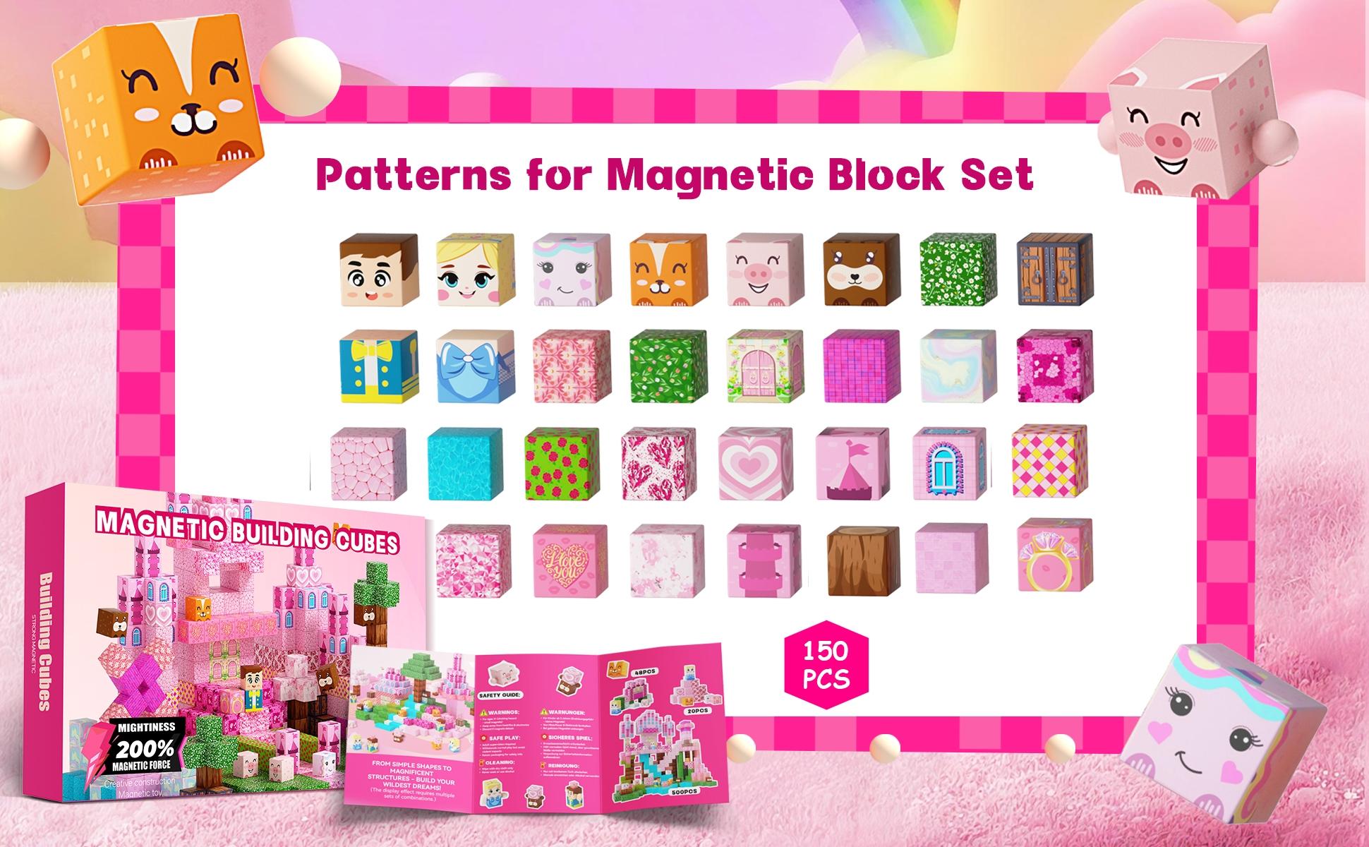 Pink Princess Castle Magnetic Tiles 200/150/100pcs, Montessori STEM Toys for Girls Ages 3-8, Building Blocks for Creative & Sensory Play, Educational Birthday Gifts for Kids