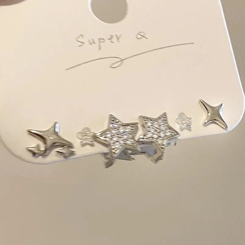 Y2K 6Pcs/set Silver Color Rhinestone Butterfly Stud Earrings for Women Fashion Punk Heart Earring Sets 2023 Trendy Jewelry Gifts