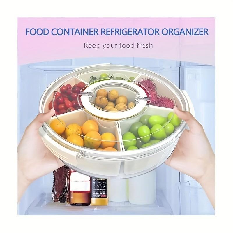 1PC - Divided Dinner Plate - with Lid and Handle / Fruit Plate / Suitable for Snacks - Portable Rotating Vegetable Plate - Suitable for Kitchen Parties Travel Picnics - Stackable Snack Box Container / Round Plastic Rotating Snack Tray with Lid