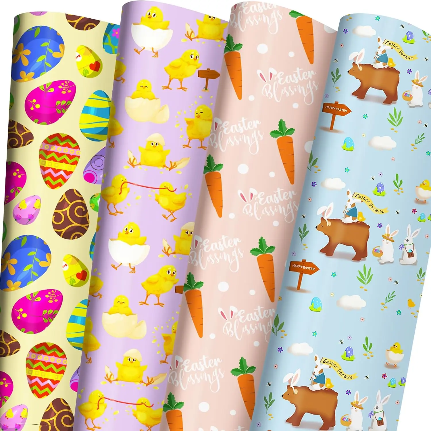 Easter Wrapping Paper Set for  and Adults - Holiday  Wrap with , Egg, Bunny, Chick, HAPPY EASTER Wording - 20 x 29 inches, 8 folded sheets - Easy to store