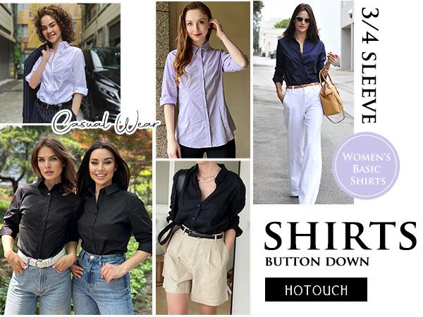 Women's Basic Button Down Shirts 3/4 Sleeve Stretch Button Up Dress Shirt Slim Fit Waitress Work Shirts Summertok citygirl Top Blouse Women's Basic Button Down Shirts 3/4 Sleeve Stretch Button Up Dress Shirt Slim Fit Waitress Work Shirts Summertok citygirl Top Blouse