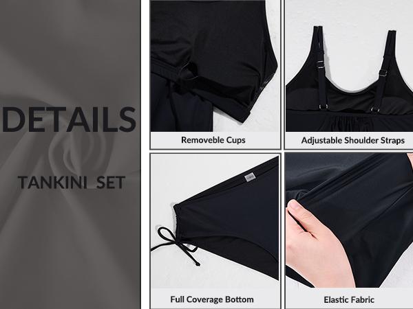 Yonique Tankini Swimsuits for Women Blouson Swim Tops with Bikini Bottoms Athletic Two Piece Bathing Suits Double Up Swimwear