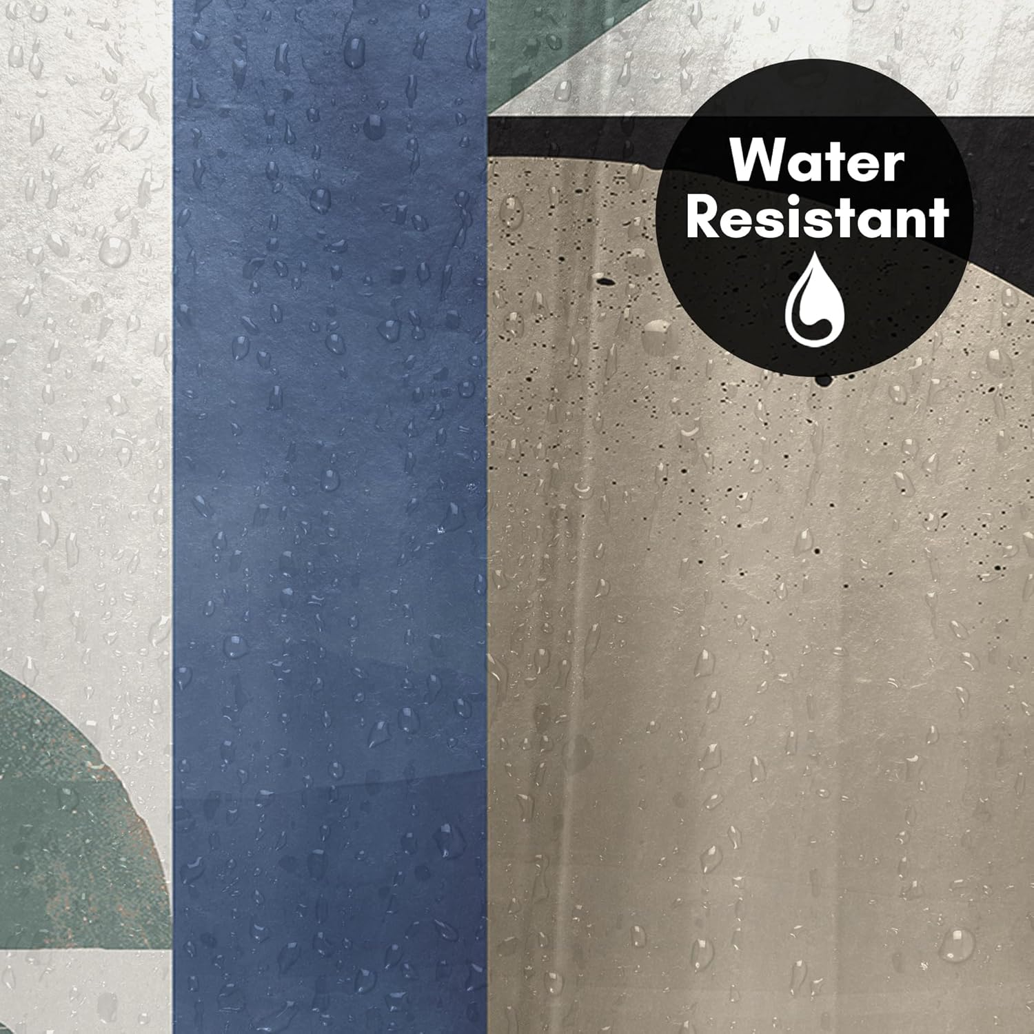 Geometric Shower Curtain 71x71 Inch, Water-Resistant Polyester Bathroom Curtain with Metal Grommets and 12 Hooks, Sage Green Blue Taupe Ivory Color Block Design