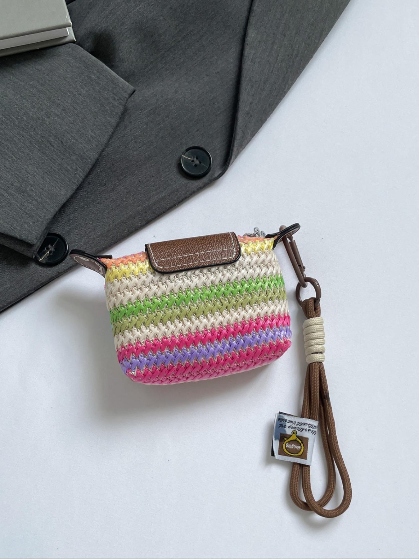 Women's Mini with Detachable Nylon Wristband, Colorful Braided Design, Zipper Closure, Decorative Bag, Wristlet Wallets, Christmas Gift for Young Girls