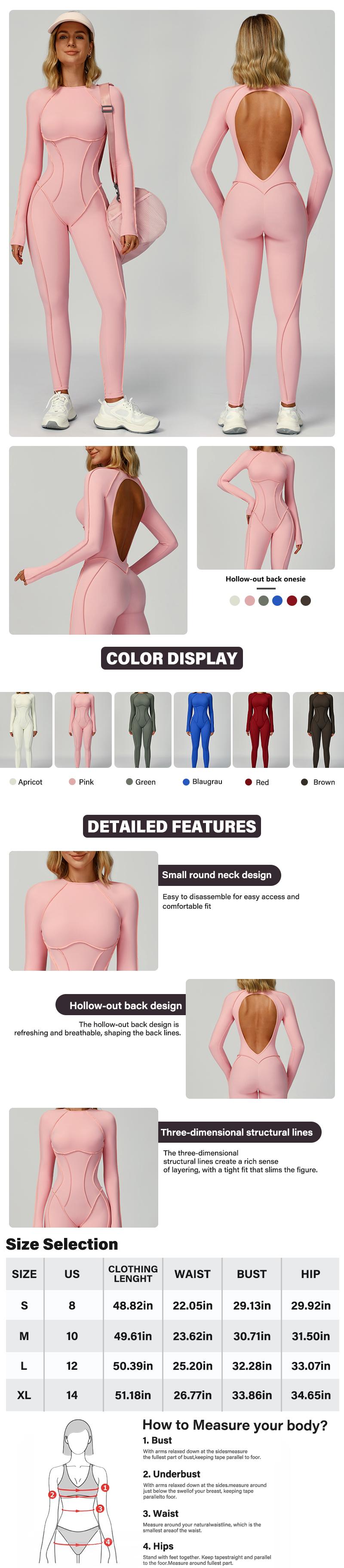 Women's Long Sleeve Open Back Fitness Bodysuit - Seamless Compression Yoga Bodysuit with Open Back, Breathable One-Piece Sportswear for the Gym and Fitness Tennis Skirt with Shorts and Tie-Front Tracksuit, Sports Hiking workout sets for women