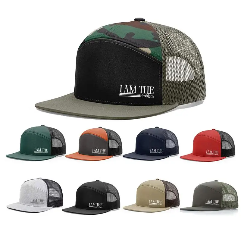 1PC Unisex I AM THE Problem Slogan Graphic 7 Panel Mesh Trucker Cap, Flat Bill Snapback Baseball Hat, 95g Lightweight 56-60cm Adjustable Sun Hat for Outdoor Fishing Driving Casual Streetwear