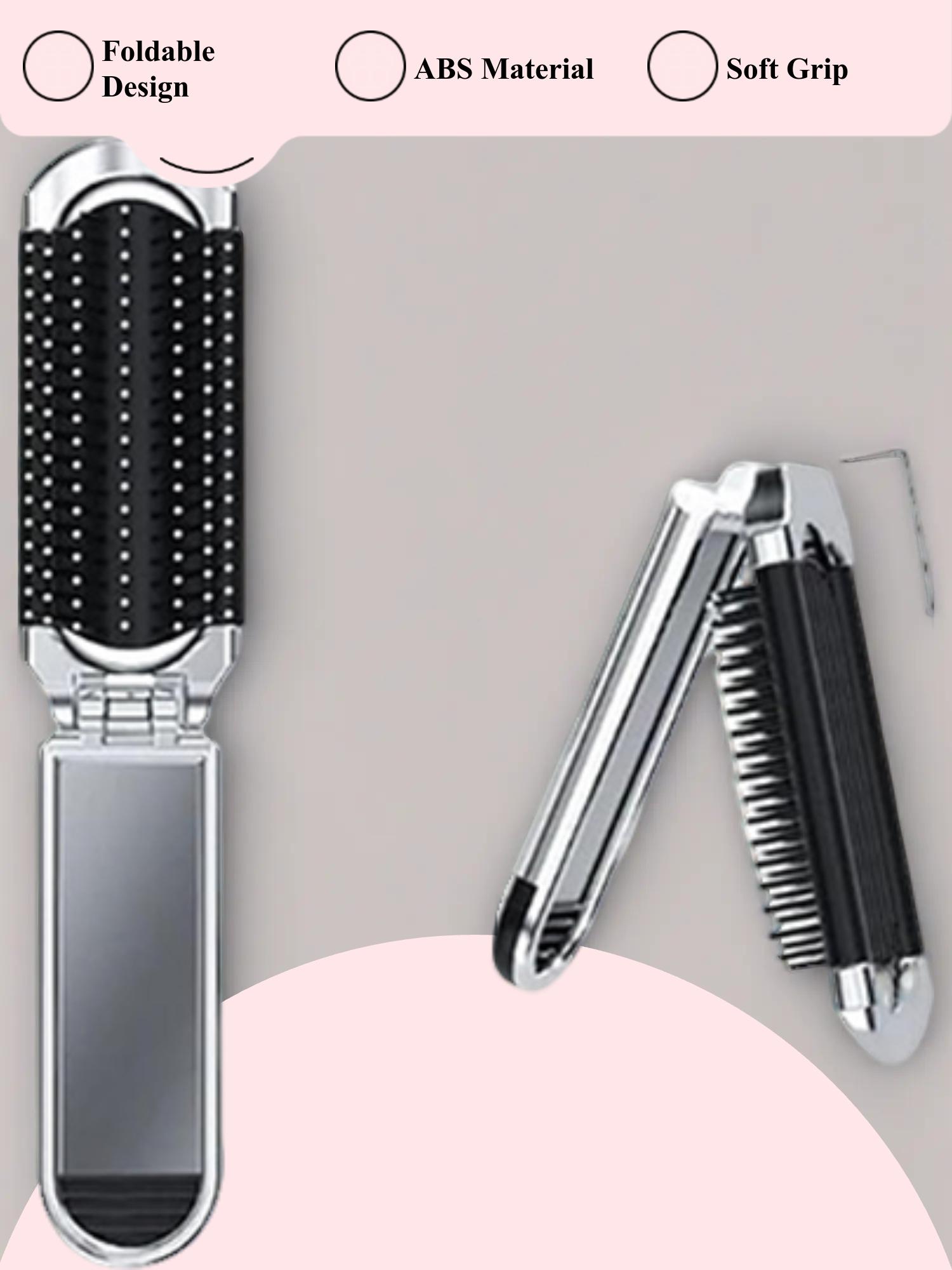 Cute Foldable Mini Comb Portable Ladies Mirror Cushion Integrated Small Massage Pad Comb, Abs Plastic Handle, Hair Styling Tool, Folding Comb