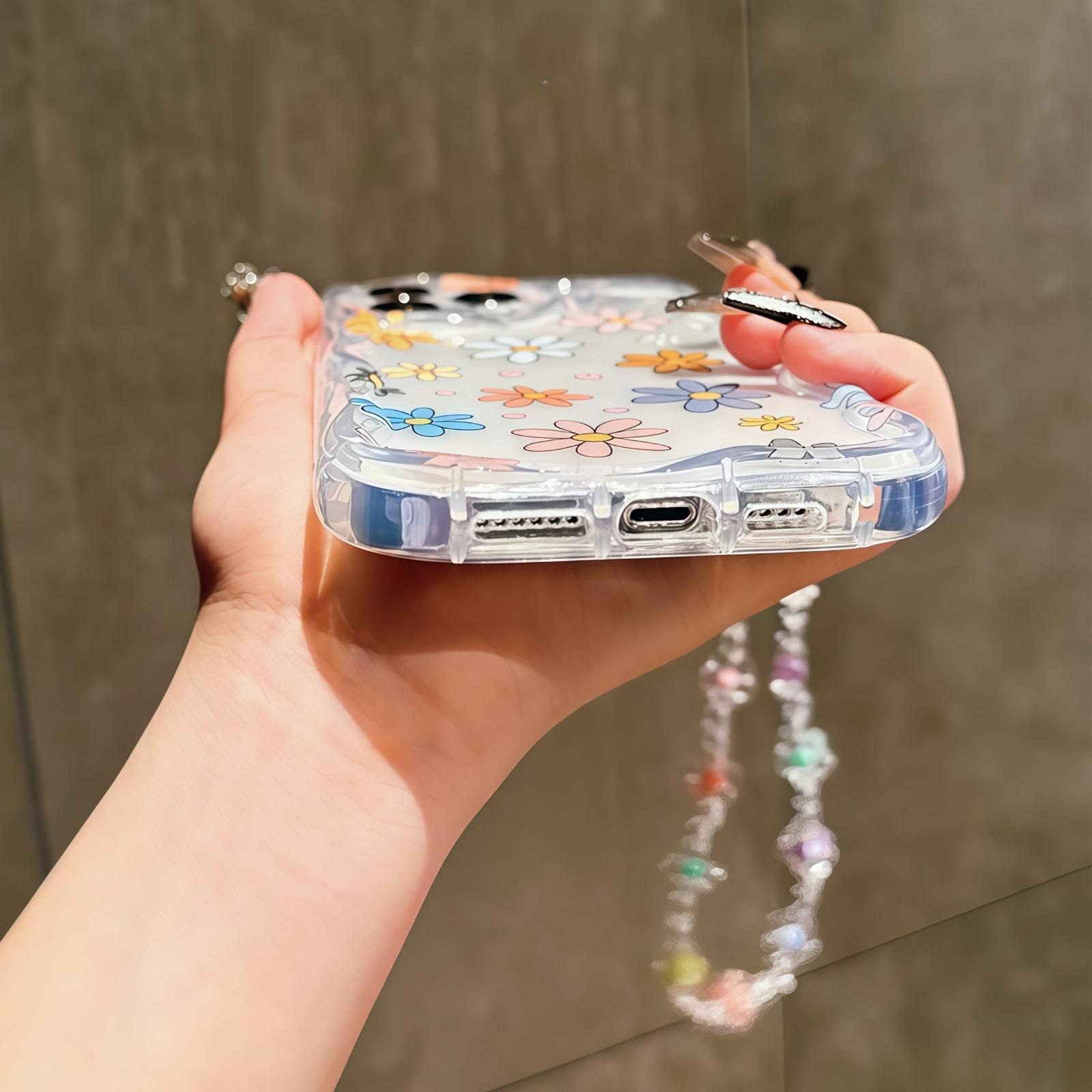 Transparent Shell With Chrysanthemum Pattern+Flower Fanging Chain Phone Case For Xiaomi 14T Redmi A3X A5 15 15C A4 A3 Redmi Note 9 Pro 9S Pro 6 5 Lite Back Cover