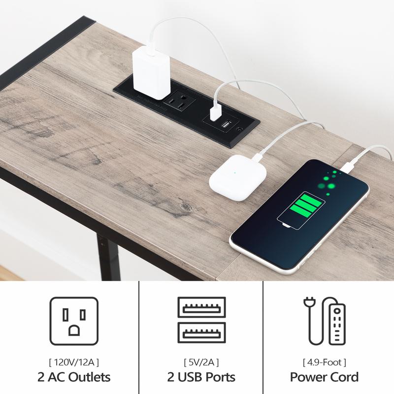 MAHANCRIS Sofa Table with Power Outlet, 43.7" Console Table with USB Ports, Behind Couch Table, Entryway Table for Living Room, Entryway, Foyer, Metal Frame, Adjustable Feet