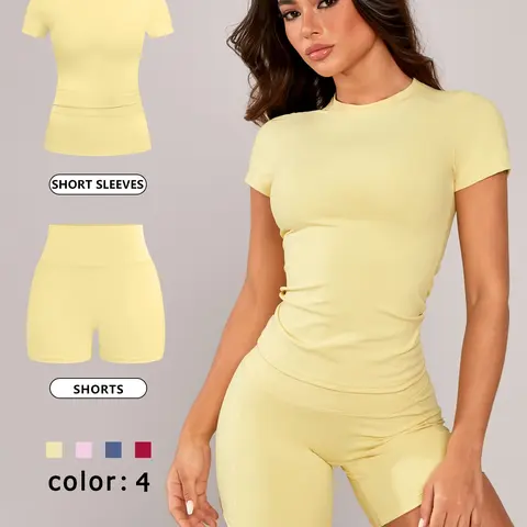2 Piece Women's Casual Set, Soft Stretch Short Sleeve T-Shirt and Shorts, Comfortable Loungewear for Travel and Home, Pajama Set, Matching Pajamas Sets