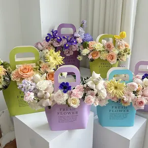 5 Leather Bouquet Bags, Fashion Square Floral Basket Bag, Flower Box, Valentine's Day Florist Paper Bag, Gift Packaging Bag