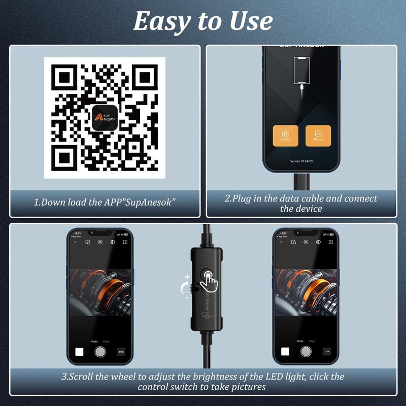 Endoscope Camera with Light, 1920P HD Borescope Camera with 8 Adjustable LED Lights, 16.4ft Semi-Rigid Snake Camera with Light, IP67 Waterproof 7.9mm Inspection Camera for iOS and Android