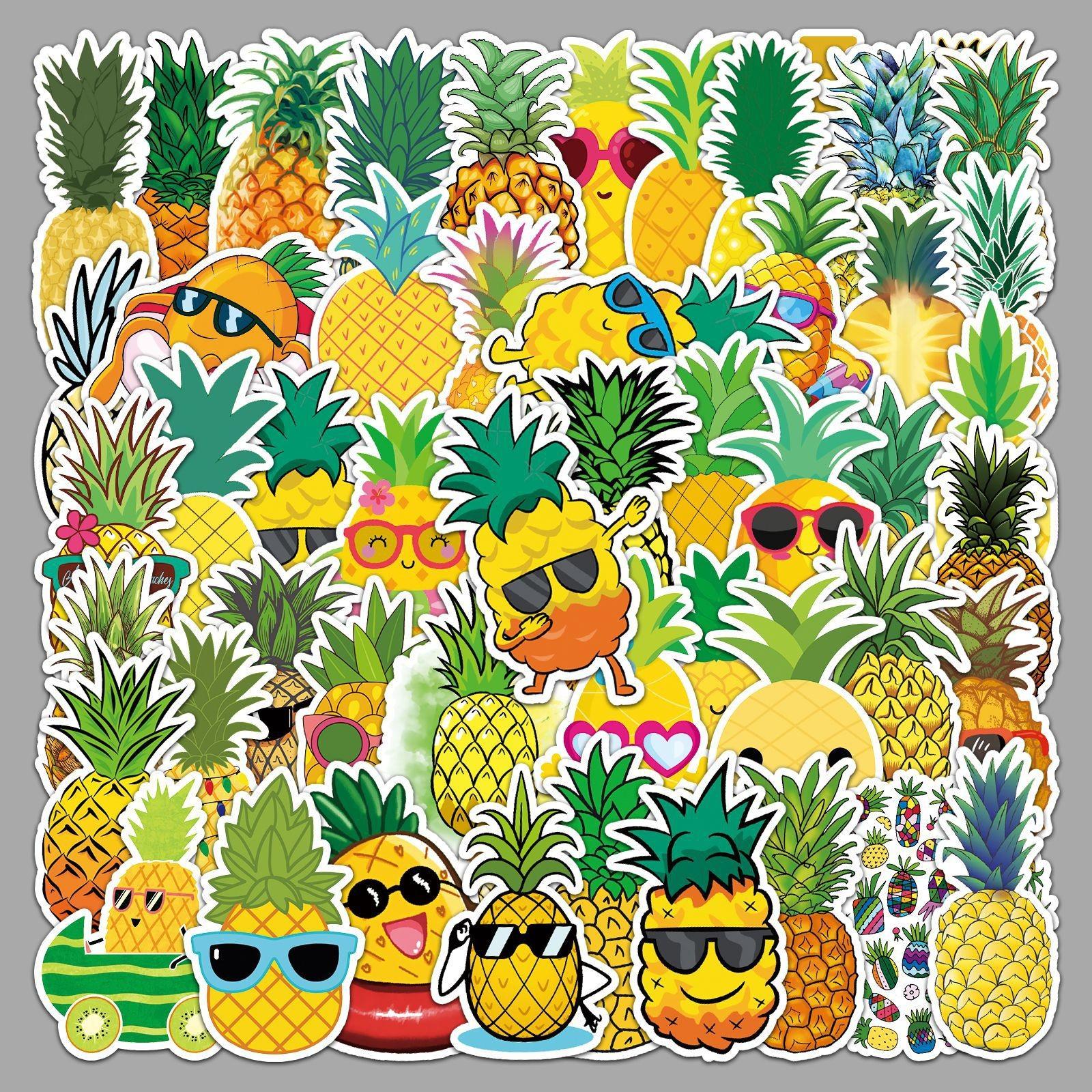 50pcs Pineapple Stickers, Cute Tropical Fruit Waterproof Vinyl Decals, Fun Sunglasses Stickers for Laptop, Water Bottle, Luggage, Summer Hawaii Gift