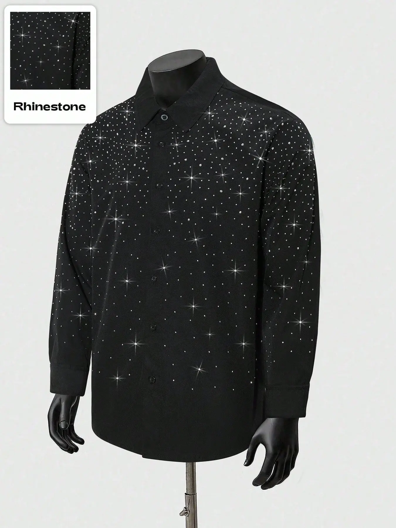 Men's Long Sleeve Shirt with Rhinestones, Loose-Fit Plaid Pattern, Casual Style for All Seasons, Stage and Nightclub Fashion