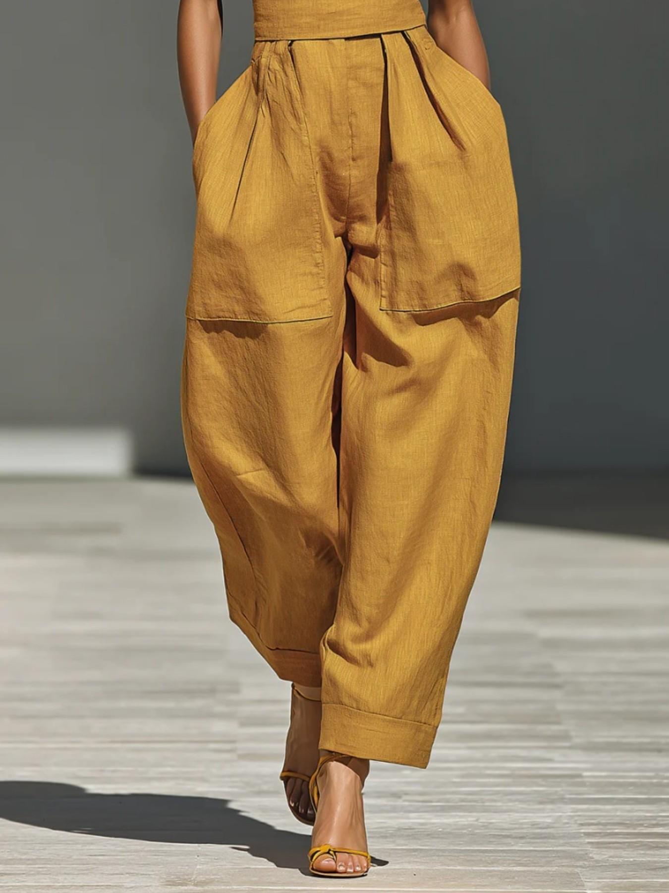 2026 Summer New Solid Color Cross Halter Neck with Pockets Loose Fit Women's Romper, Stylish and Comfortable One-Piece