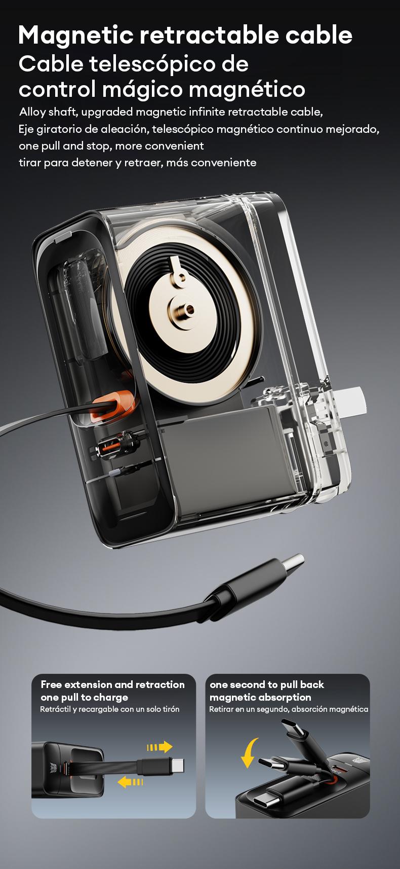 Transformers TF-S01 Retractable Charger Cable Charging Integrated  Freely Retractable Cable, 140W Ultra-fast Charging, Independent Temperature Control Chip, Perfectly Compatible with Multiple Devices