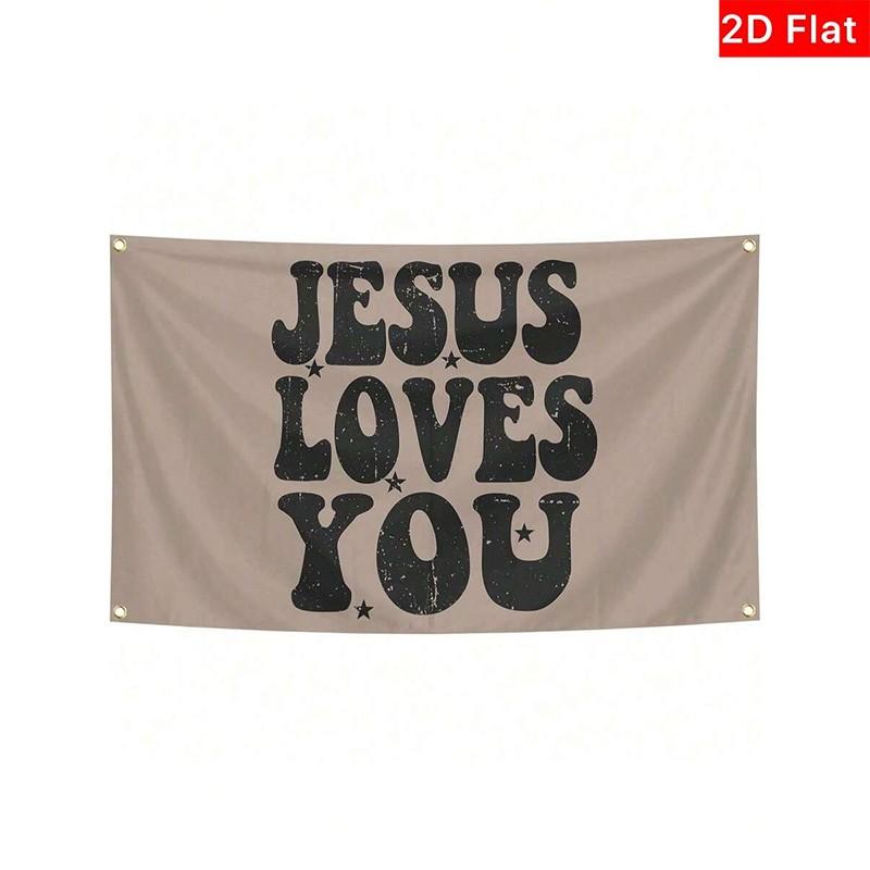 2D Flat Banner 1pc, Jesus Loves You Wall Hanging, Fun Decor for University Dorms, Elegant Gift for Graduation, Mother's Day, Father's Day