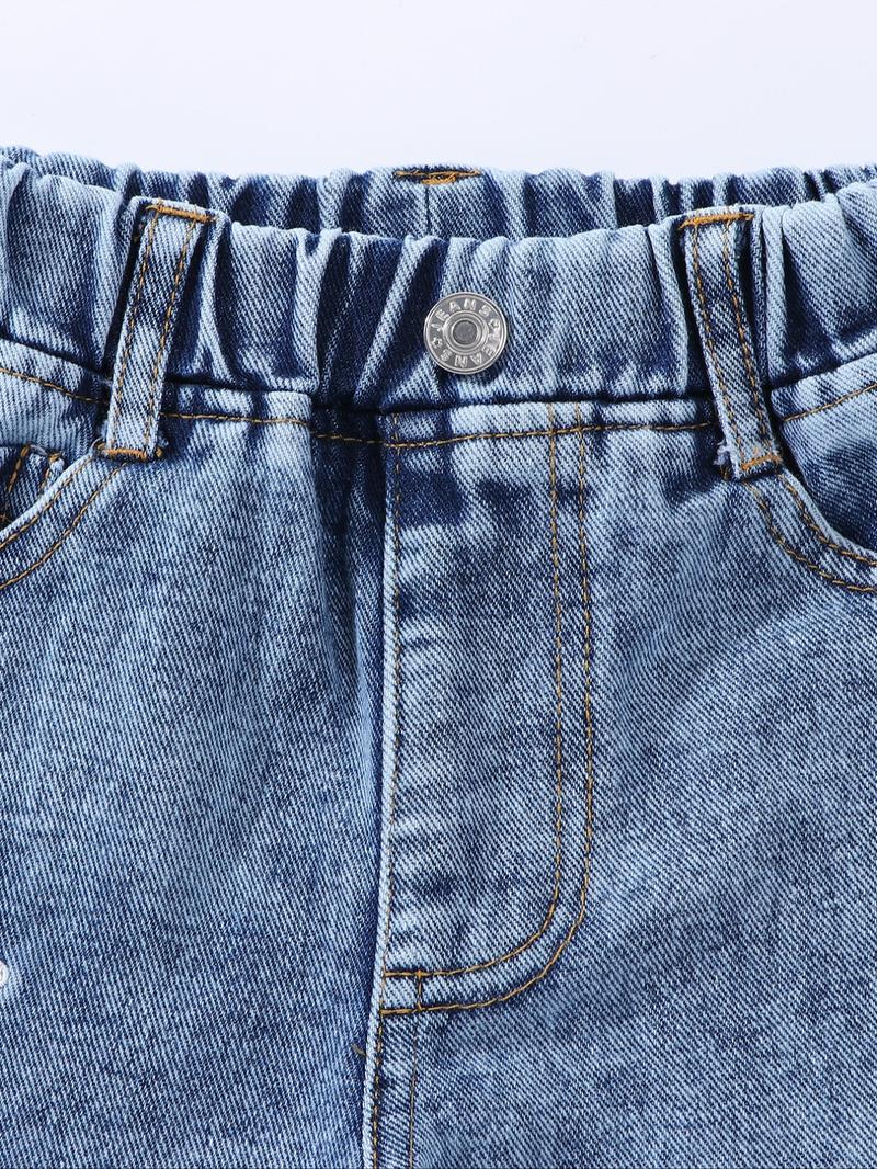 Vintage Light Blue Washed 3D Snowflake Jeans, Elegant Floral Embroidery Design, Perfect for Daily & Casual Wear, Fashionable Girls' Denim