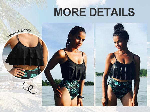 Tempt Me Women Two Piece Swimsuit High Waisted Ruffled Bikini Juniors Swimsuits for Teen Girls Ruffle Tummy Control Bottoms Bathing Suits with Moderate Coverage Bottom Swimwear