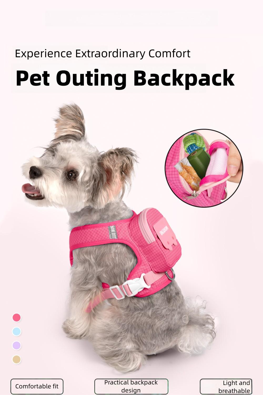 Pet Backpack & Leash Combo: Anti-Escape Harness and Leash for Outdoor Walks - Convenient, Portable Pet Carrier
