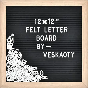 12 x 12 Inch Changeable Felt Letter Board with 460 Letters Numbers & Symbols, Wooden Frame Message Board with Wall Mount Hook, Black