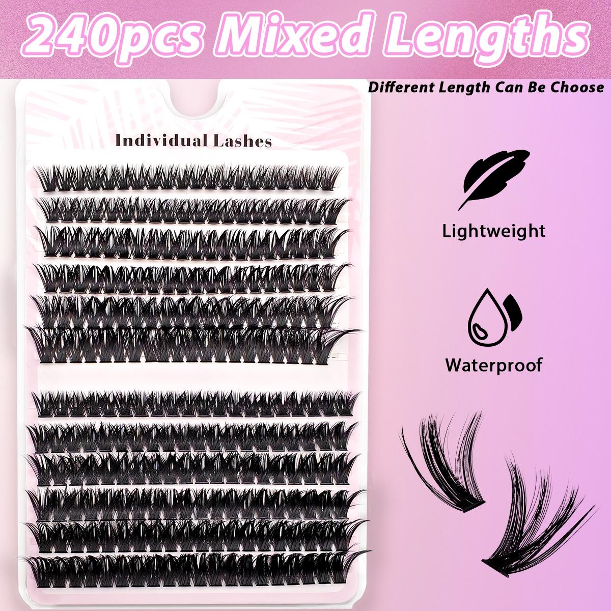 Mixed Size False Eyelashes Lash Clusters Waterproof Kit, 240pcs/set Natural Look Eyelashes Extensions, Faux Cluster Lashes, Volumized Fake Eyelashes for Eye Makeup, Lashes Extension Kit, Mini Makeup, Cluster Lashes Kit, Lightweight Cosmetic