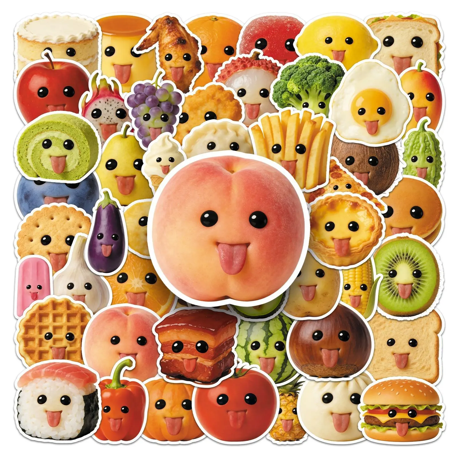 60 Abstract Fun Food Stickers, Waterproof Vinyl Cartoon Food Decals, Ideal for Laptops, Phones, Skateboards, Suitcases, Fridges