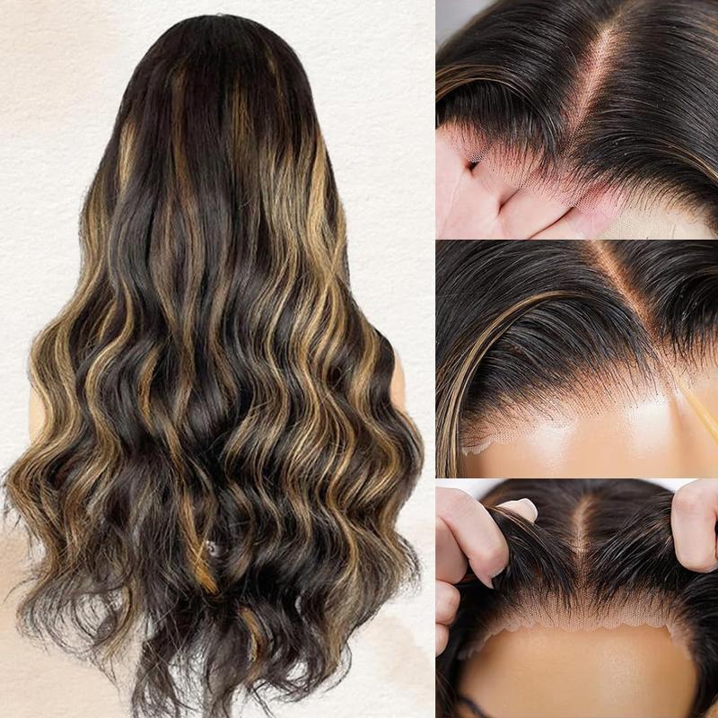 Subella Hair Blonde Highlight 8*5 Pre Cut HD Lace Closure Wigs 200% Density #P1B/27 Color Glueless Wear & Go Black Wig With Highlights