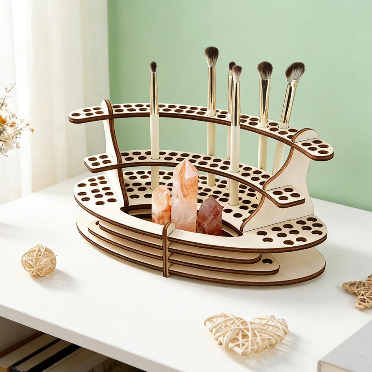 Simple Wooden Elliptical Pencil Holder, Handmade Wood Craft, Desk Organizer, Decorative Pen Stand, Ideal for Study Room, Makeup Table, Bookshelf