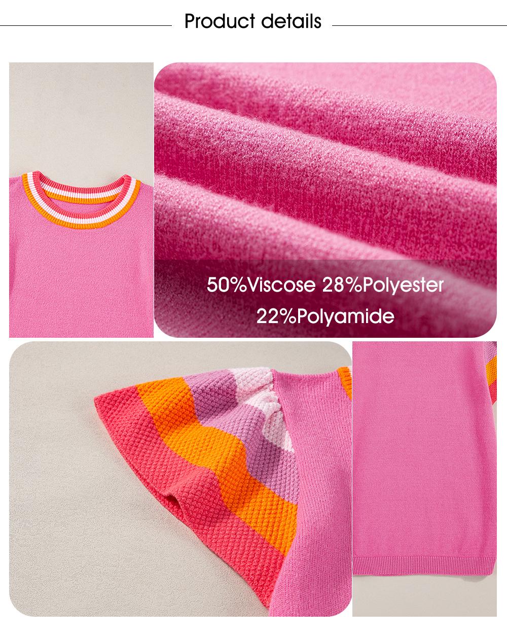 Shewin 2026 Spring/Summer Women's Color Block Short-Sleeve Soft Knit Pullover Round Neck Loose Fit Lightweight Versatile Everyday Knitwear Elegant Chic Solid SpringStatements