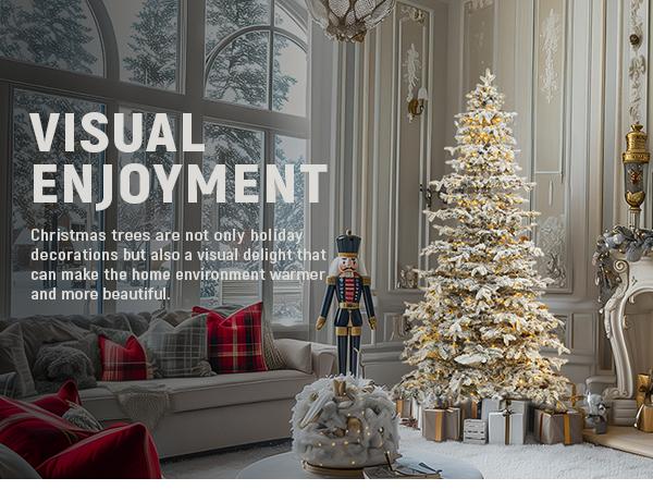 【Super Deal】YITAHOME Pre-Lit Mountain Pine Flocked Artificial Christmas Tree, 7.5/9FT Pre-Decorated Pine Hierarchical Tower Flocked Christmas Tree, 1278 Branch Tips, 550 Lights, 55 Pine Cones for Party Home Deco