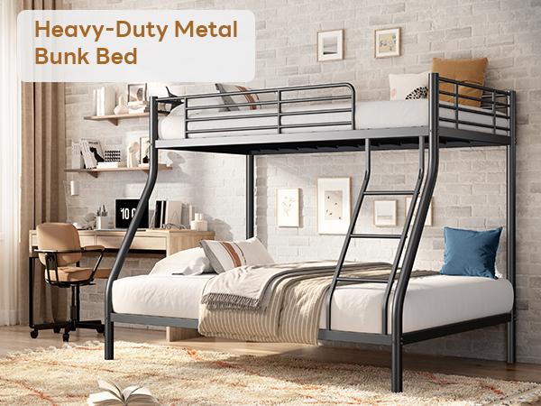 Heavy Duty Twin-Over-Full Bunk Bed • Enhanced Guardrail • Easy Assembly • Space-Saving Metal Frame • Black flash sale
