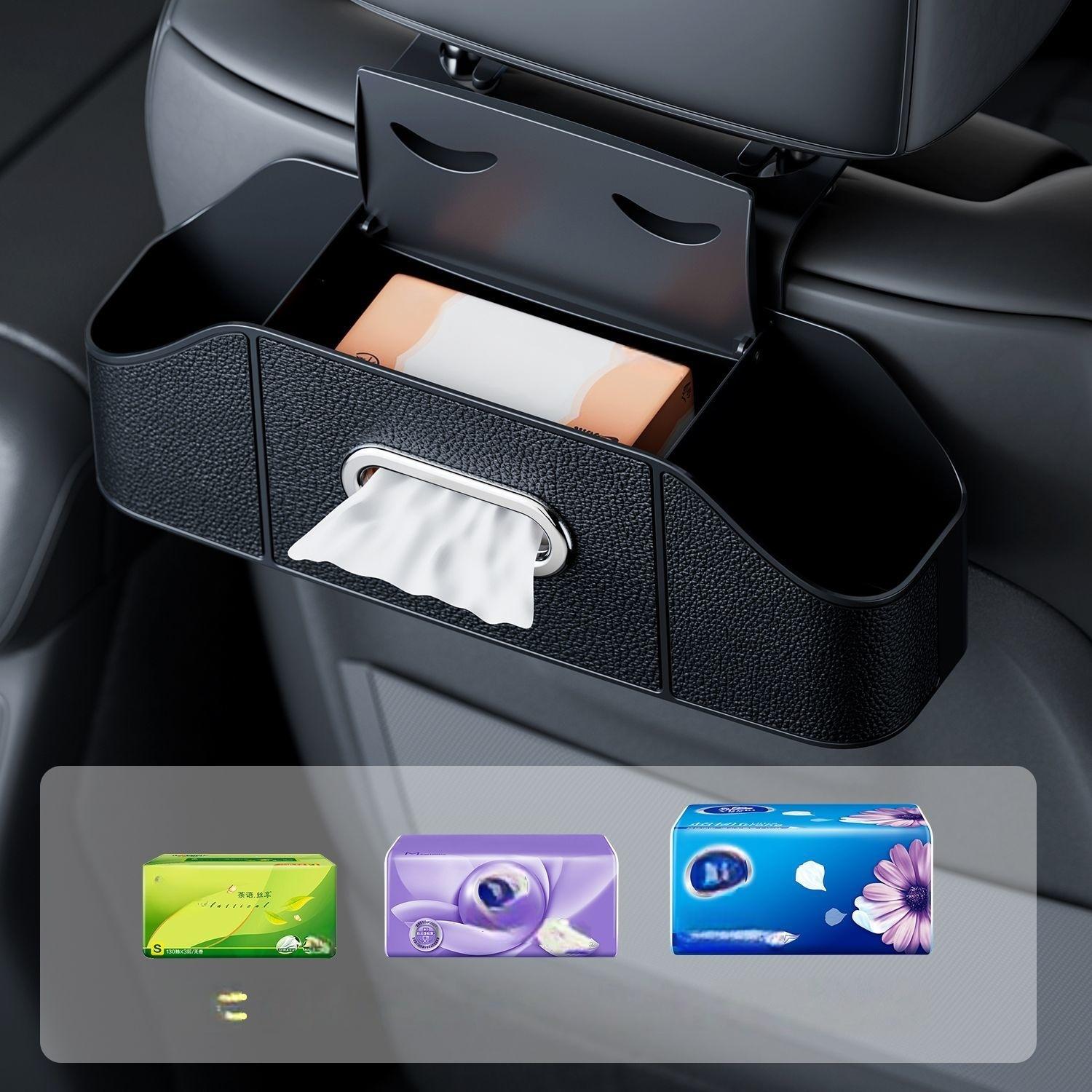 Multifunctional Car Seat Back Organizer Box, Rear Storage Rack with Cup Holder, Paper Towel Dispenser, Car Backseat Organizer for Car Interior Accessories